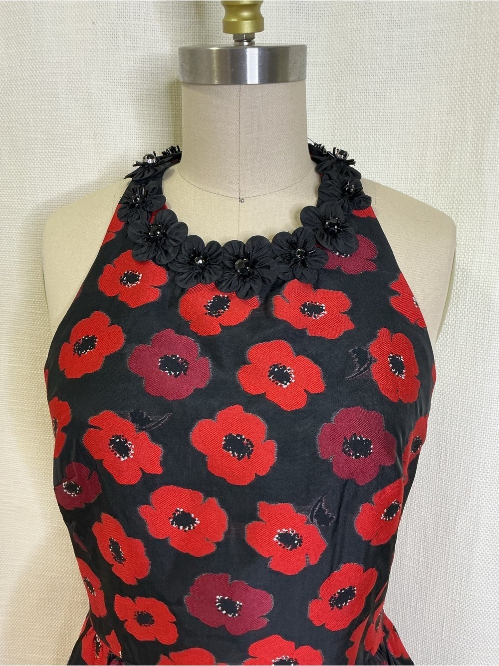 Kate Spade Floral Fit Flare Dress Size 2 Black Red Poppy Sleeveless Chic - Picture 2 of 10